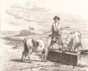 Un pastor junto a un abrevadero. Ilustración para Chr. Winther "Veinticinco Imágenes para Niños Pequeños" de Martinus Rørbye