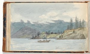 Paisaje lacustre con una barca de remos. El fiordo Krøderen, Noruega de Martinus Rørbye