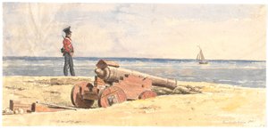 Centinela y cañón en la orilla en Frederikshavn de Martinus Rørbye