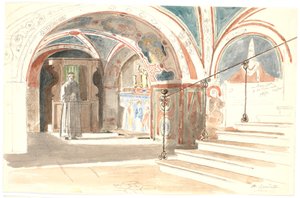 El interior de la capilla en el monasterio S. Benedetto en Subiaco de Martinus Rørbye