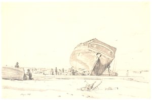 Un barco en calafateo de Martinus Rørbye