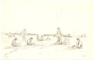 Pescadores remendando redes en la playa, Skagen de Martinus Rørbye
