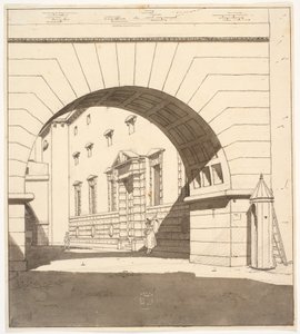 Estudio preliminar para la pintura "El edificio de la cárcel en el Ayuntamiento y Palacio de Justicia"