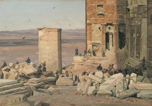 Griegos trabajando en las ruinas de la Acrópolis