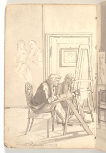 Interior de la academia con jóvenes artistas dibujando