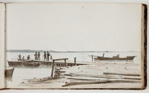Mennesker ved et færgested de Martinus Rørbye