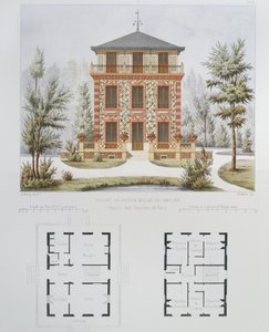Proyecto para una pequeña casa de campo cerca de París, grabado por Walter, lámina 18 de Architecture Pittoresque et Moderne