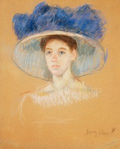 Cabeza de una mujer con un gran sombrero, c.1909 de Mary Cassatt