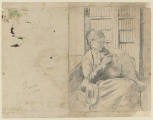 Tejiendo en la biblioteca recto, Tejiendo en la biblioteca verso, c. 1881 de Mary Cassatt