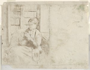 Tejiendo en la biblioteca, c. 1881 de Mary Cassatt