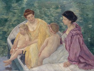 Le Bain Dos madres y sus hijos en un bote de Mary Cassatt