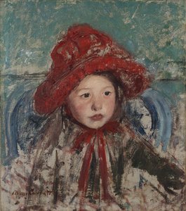 Niña pequeña con un gran sombrero rojo de Mary Cassatt
