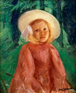 Niña con vestido de grosella roja, 1912 de Mary Cassatt