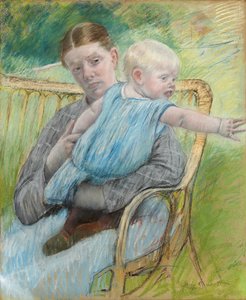 Mathilde sosteniendo a un bebé que se extiende hacia la derecha, c.1889 de Mary Cassatt