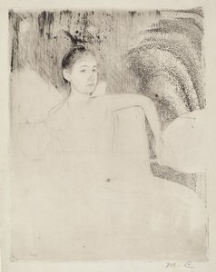 Mimi sosteniendo un abanico japonés, c. 1889 de Mary Cassatt