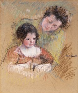 Reine inclinándose sobre el hombro de Margot de Mary Cassatt