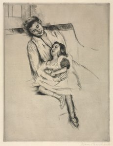 Reine y Margot sentadas en un sofá, c. 1902 de Mary Cassatt
