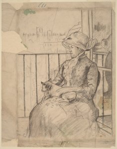 Susan en un balcón sosteniendo un perro [recto] de Mary Cassatt
