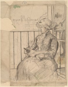 Susan en un balcón sosteniendo un perro [recto], c. 1883 de Mary Cassatt