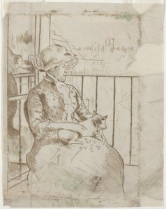 Susan en un balcón sosteniendo un perro [verso] de Mary Cassatt