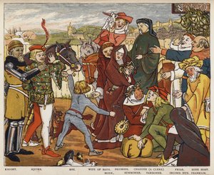Geoffrey Chaucer, Los cuentos de Canterbury, Los peregrinos saliendo de The Tabard Inn de Mary Eliza Haweis