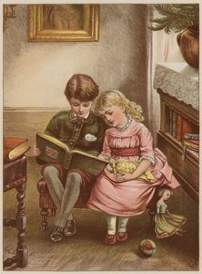 Niño y niña leyendo un libro de Mary Ellen Edwards