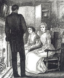 Grabado que representa a dos mujeres calentándose junto a la chimenea de Mary Ellen Edwards