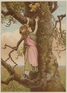 Niña trepando por las últimas manzanas