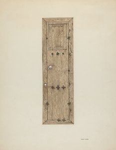Puerta con tachuelas de cobre, una de un par, c. 1939