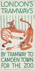 En tranvía a Camden Town para el zoológico, cartel de los tranvías del Consejo del Condado de Londres