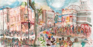 Carnaval, Ladbroke Grove, 2017 (pluma y acuarela) de Mary Kuper