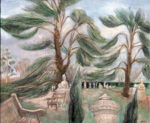 Chiswick House; cedarssphinxes, 2002 (óleo sobre tabla)