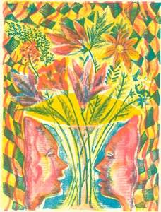 Rostros y flores, 2015 (litografía) de Mary Kuper