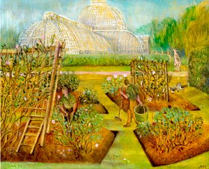 Jardineros, Kew, 2002 (óleo sobre tabla) de Mary Kuper