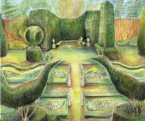 The Long Garden, Cliveden, birds, 2002 (óleo sobre tabla) de Mary Kuper