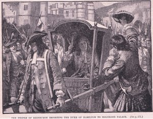 El pueblo de Edimburgo escoltando al Duque de Hamilton al Palacio de Holyrood AD 1706 de Mary L. Gow