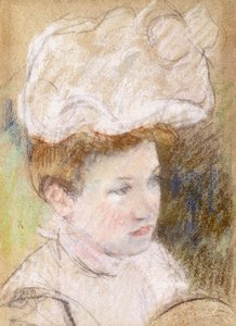Leontine con un Sombrero Rosado y Esponjoso, 1898 de Mary Cassatt