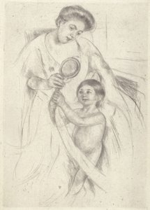 Mirando en un espejo de mano #3 (tinta) de Mary Stevenson Cassatt