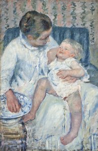 Madre a punto de lavar a su hijo soñoliento de Mary Stevenson Cassatt