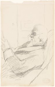 El padre del artista leyendo, c.1883 (grafito, sobre papel marfil) de Mary Stevenson Cassatt