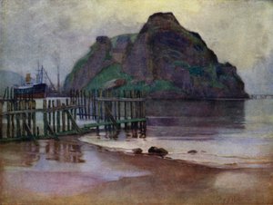 Marea baja al amanecer, Dumbarton Rock (litografía en color)