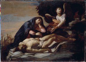 Lamentación sobre el cuerpo de Cristo. Pintura de Massimo Stanzione (alrededor de 1585-alrededor de 1658), óleo sobre lienzo, mediados del siglo XVII, arte italiano, arte barroco. Museo de Historia y Arte, Zhytomyr (Ucrania) de Massimo Stanzione