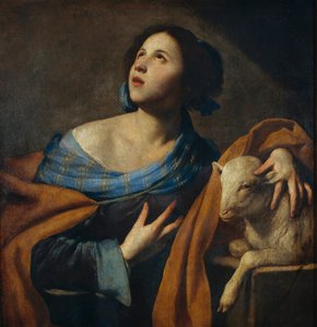 Sainte Agnes (Agnes de Rome, 290-303) - Peinture de Massimo Stanzione (vers 1585-vers 1658) - 1635-1640 - Oil on canvas - 83,5x75 - Museu Nacional d