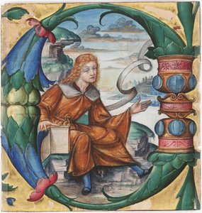 Gradual, corte con una inicial historiada C de San Juan Bautista, de un antifonario, Milán, 1515 (recto de 3587462)