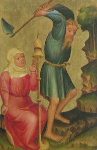 Adán y Eva trabajando, detalle del retablo de Grabow, 1379-83 de Master Bertram of Minden