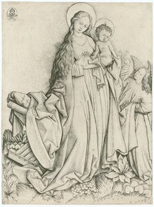 Madonna con ángel dando rosas