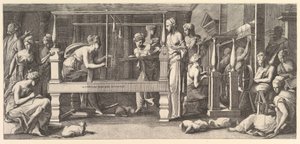 Mujeres hilando, tejiendo y cosiendo, 1540-50 de Master FG