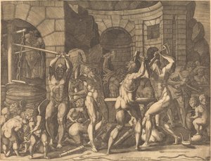 Vulcano y los Cíclopes Forjando Flechas