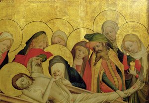 El entierro, panel del altar de San Tomás de la iglesia de San Juan, Hamburgo, comenzado en 1424 (detalle) de Master Francke