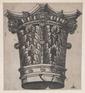 Speculum Romanae Magnificentiae: Capital con cabezas y máscaras, ca. 1537 de Master GA